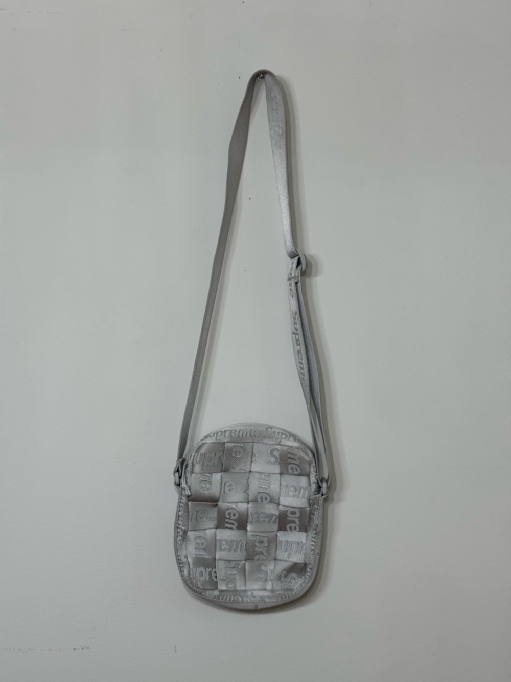 Supreme Silver Quilted Crossbody Shoulder Bag